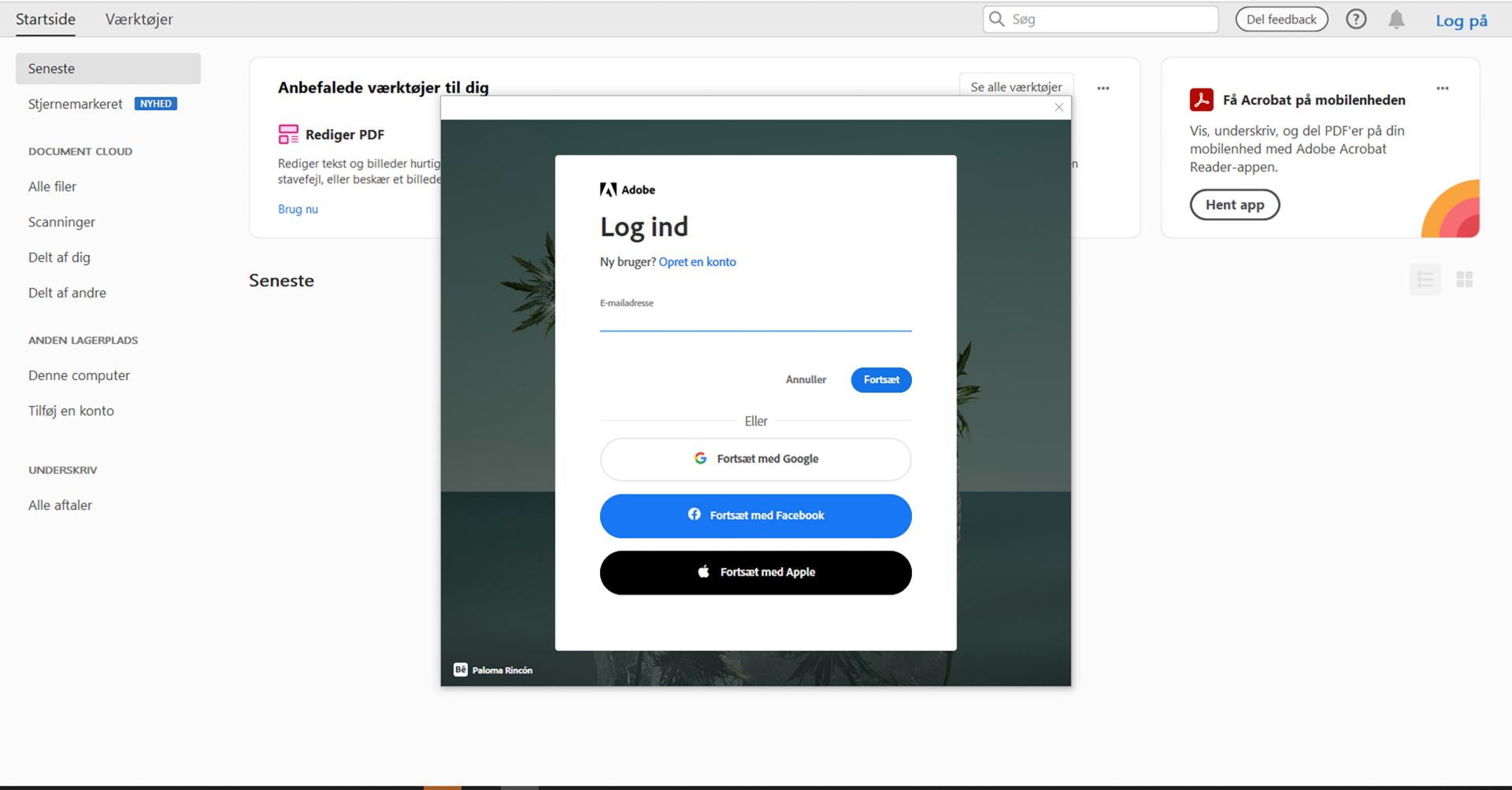 Log på med dit Adobe ID