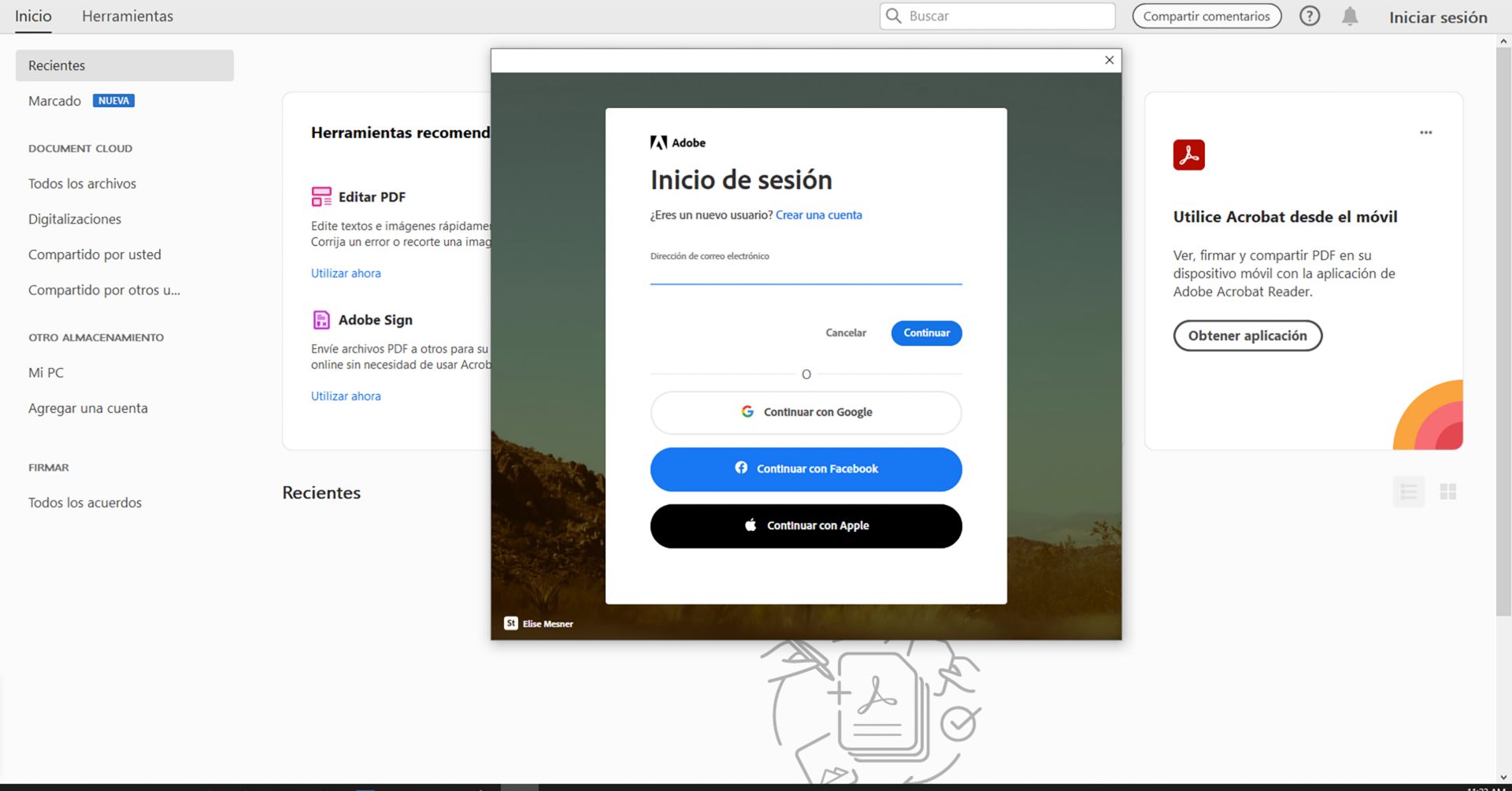 Inicie sesión con Adobe ID