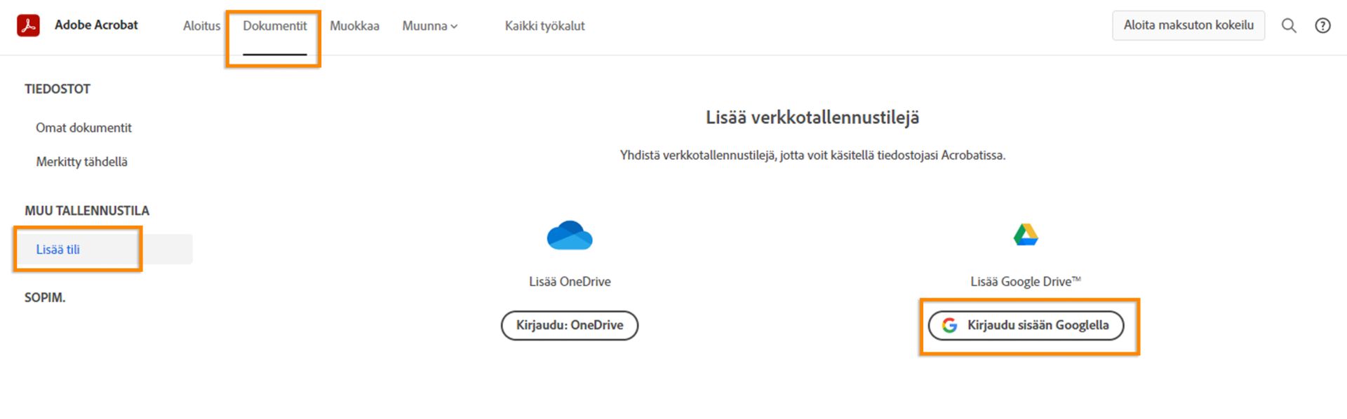 Lisää Google Drive -tilisi