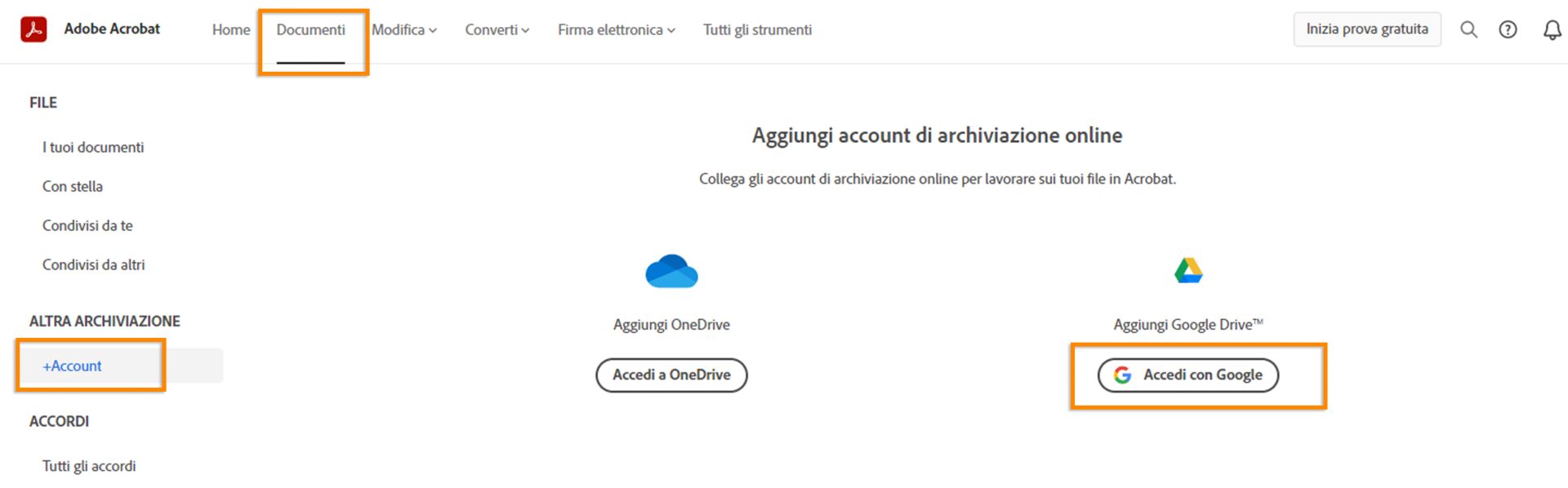 Aggiungere il tuo account Google Drive