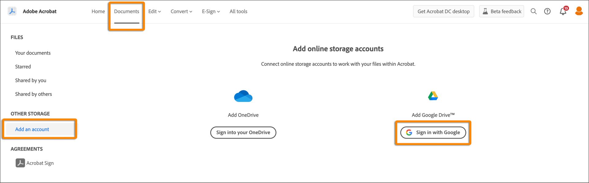 הוספת חשבון Google Drive