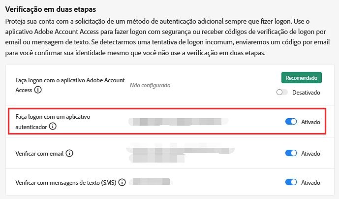 Seção Verificação em duas etapas