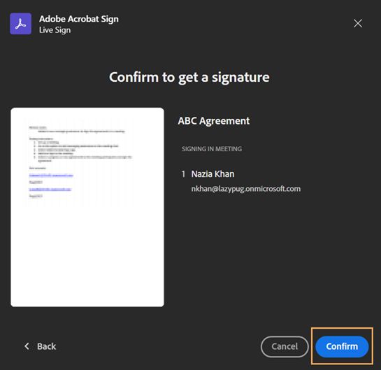 Live Signing on Acrobat Sign for Microsoft Teams.