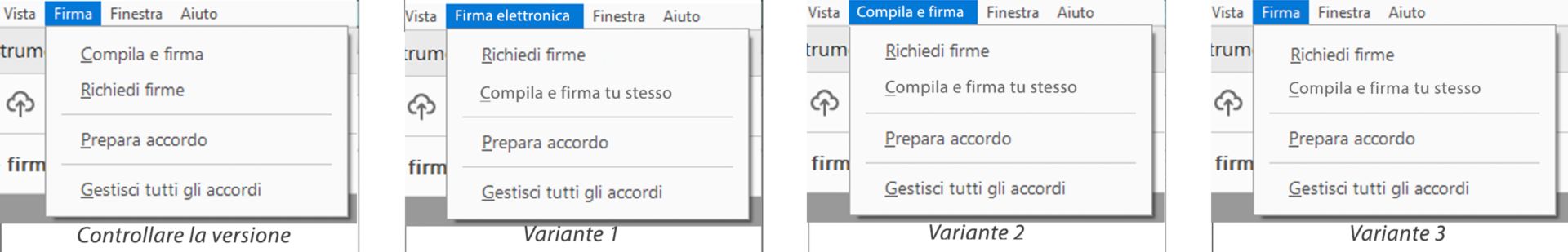 Opzioni del menu Firma