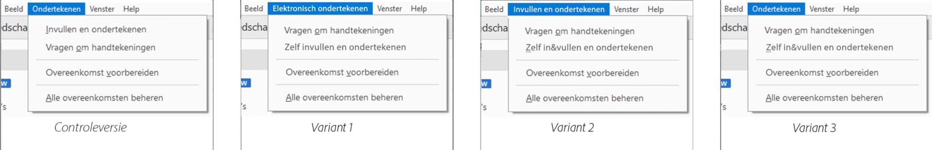 Opties in het menu Ondertekenen