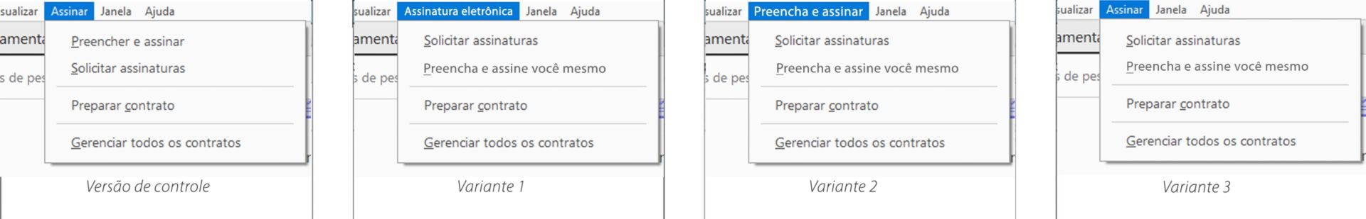 Opções de menu do Sign