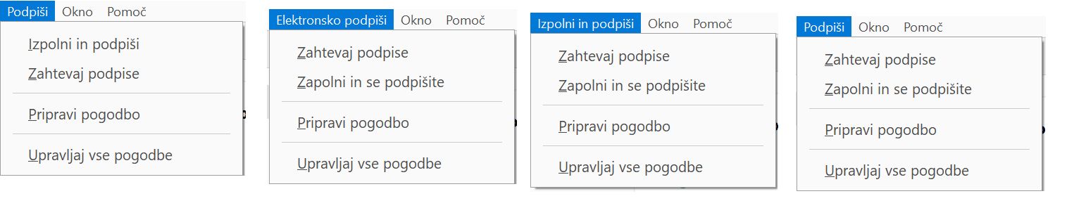Možnosti menija za podpisovanje