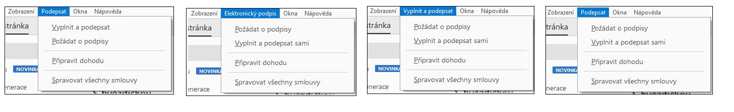 Možnosti nabídky Podepsat