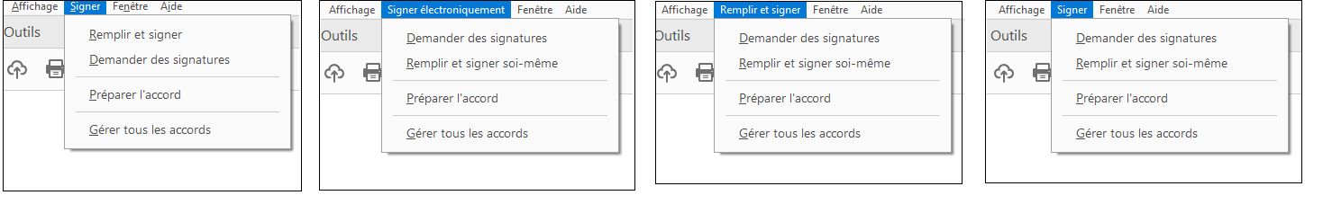 Options du menu Signer