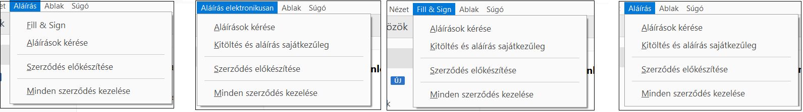 Aláírás menü opciók