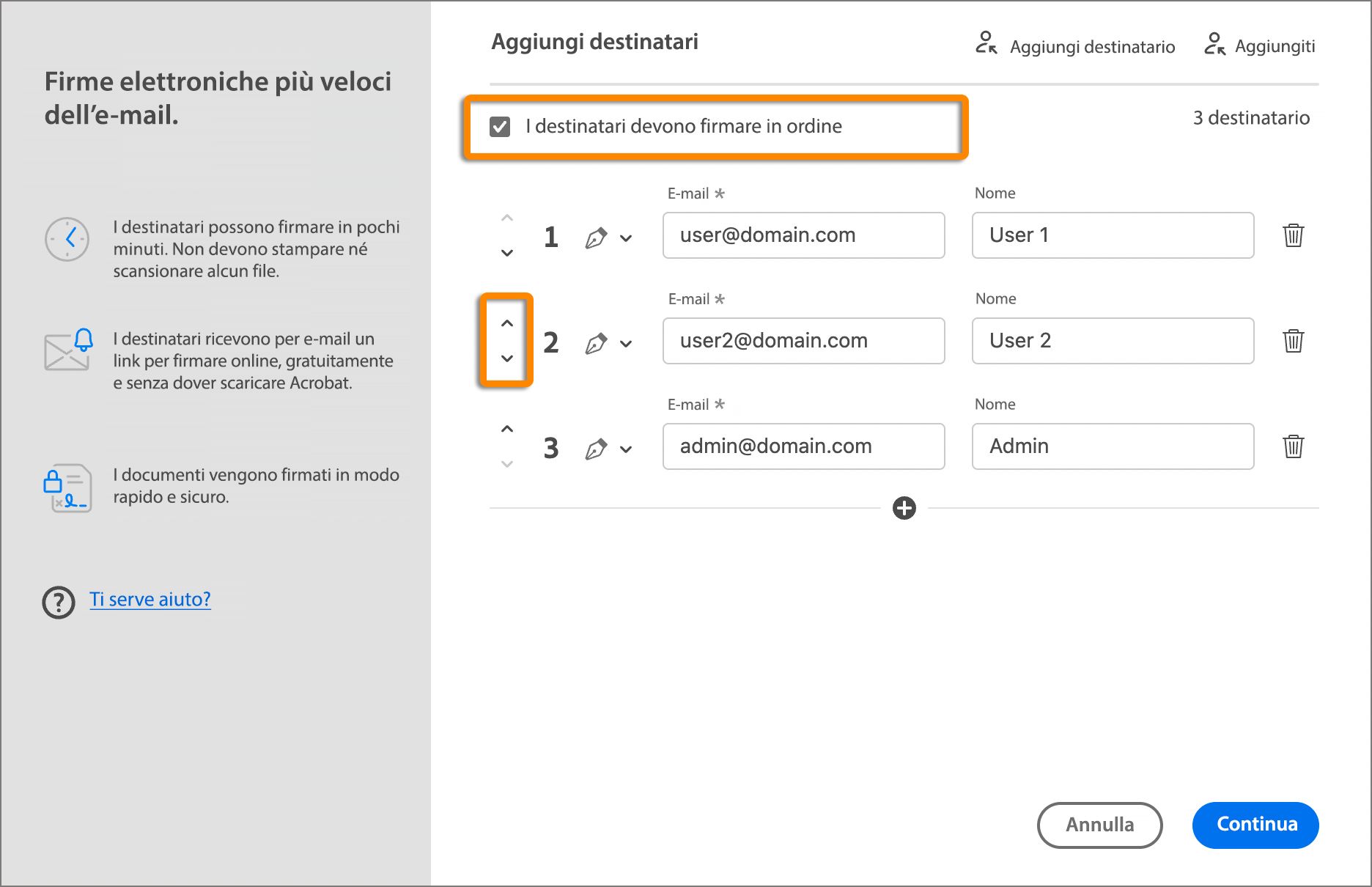 Scegliere l’ordine di firma del documento