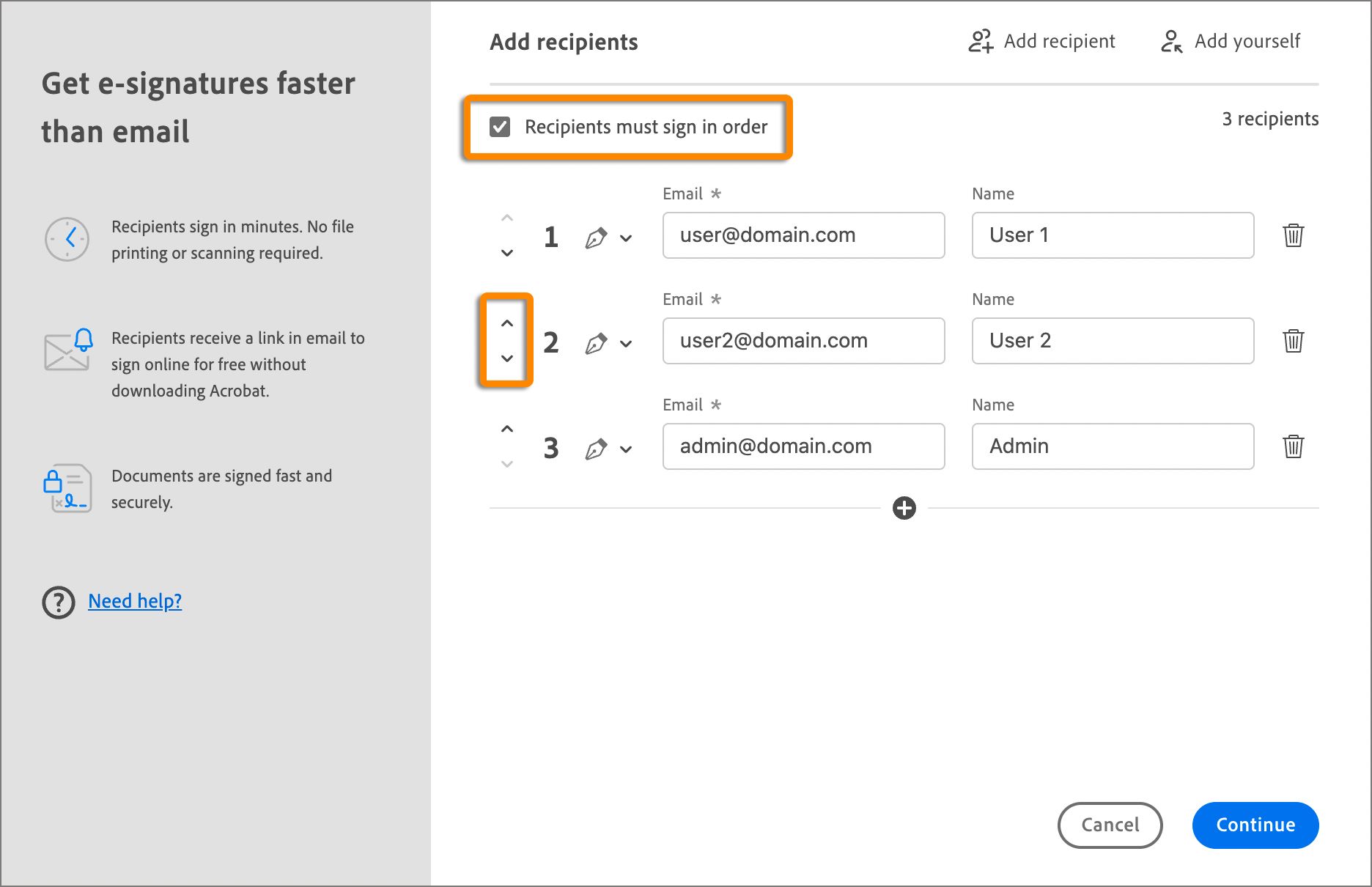 בחר את סדר החתימה על המסמך
