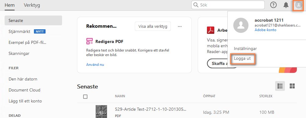 Logga ut från Acrobat