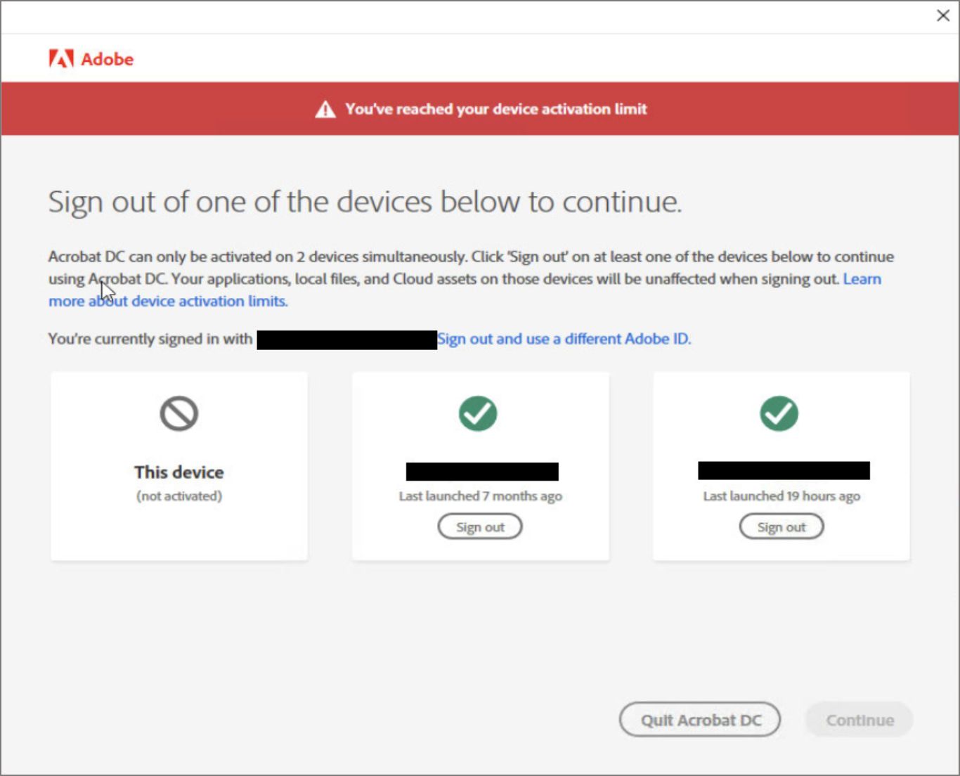 Cuadro de diálogo Cerrar sesión de los dispositivos