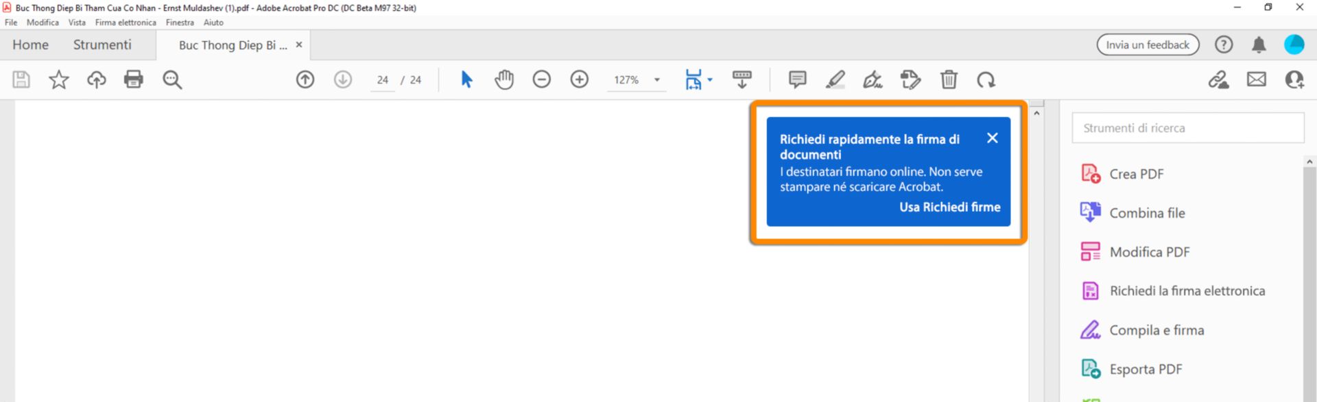 Messaggio per Richiedi firma