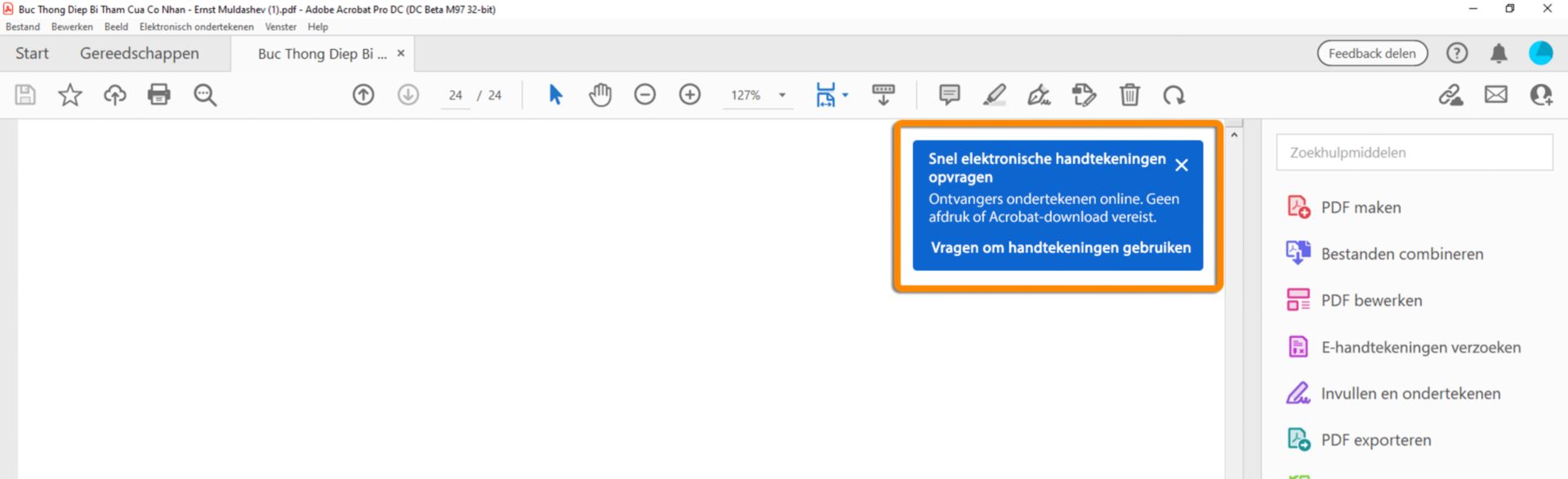 Aanwijzing voor vragen om handtekening