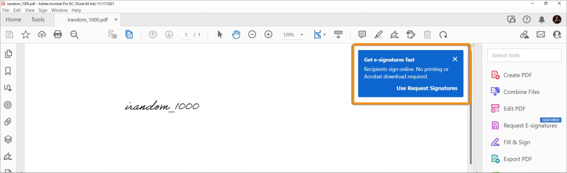 Подсказка «Запросить подписи»
