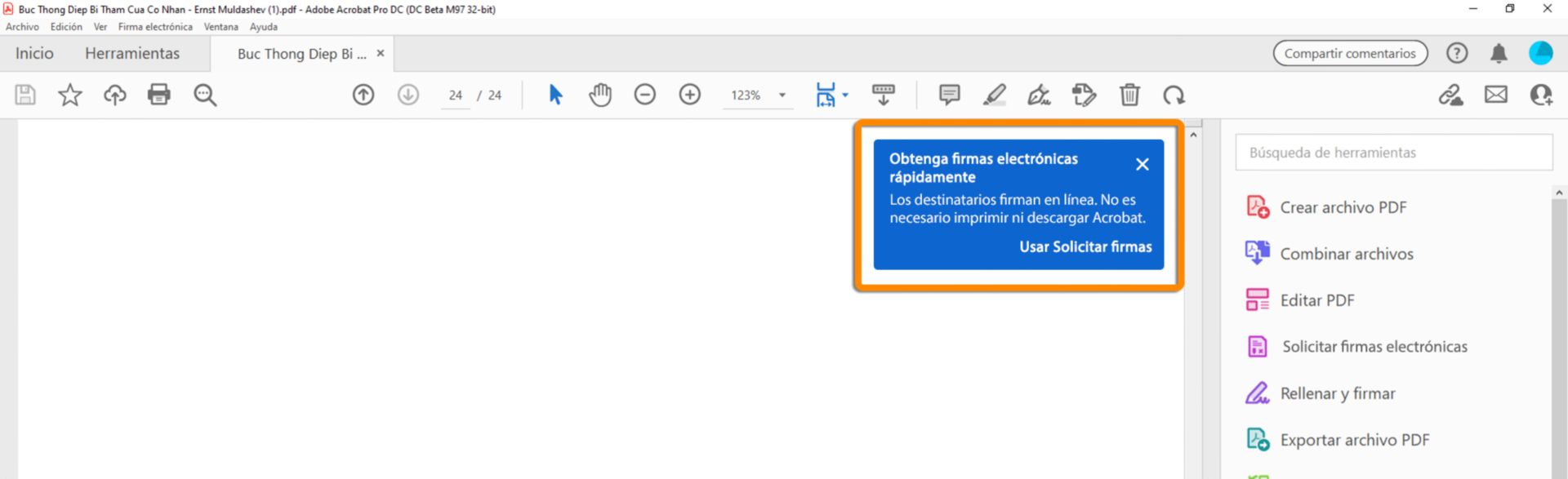 Mensaje Solicitar firma