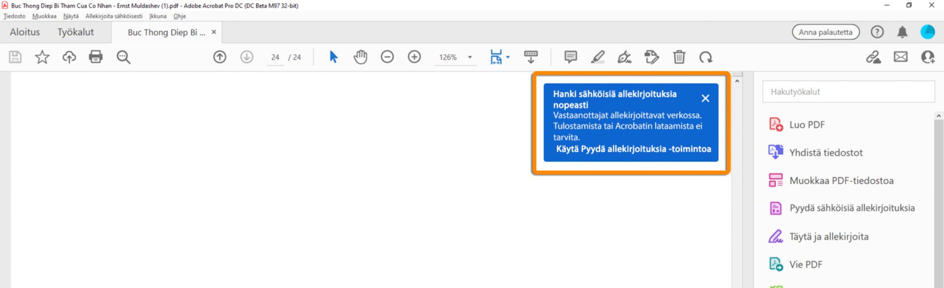 Pyydä allekirjoitusta -kehote