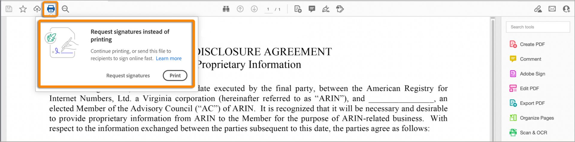 提示请求签名而不是打印