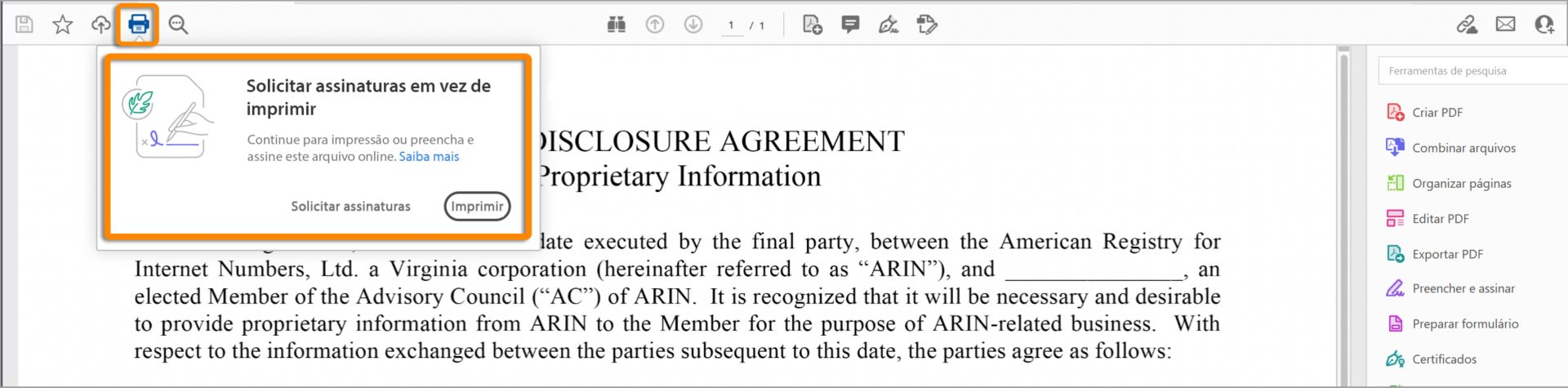Prompt de Solicitar assinaturas em vez de imprimir