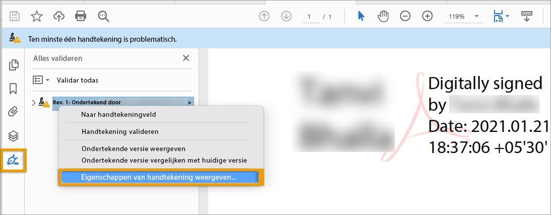 Eigenschappen van handtekening