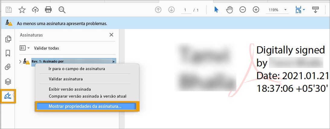 Propriedades da assinatura