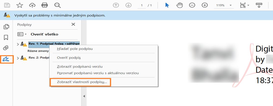 Vlastnosti podpisu
