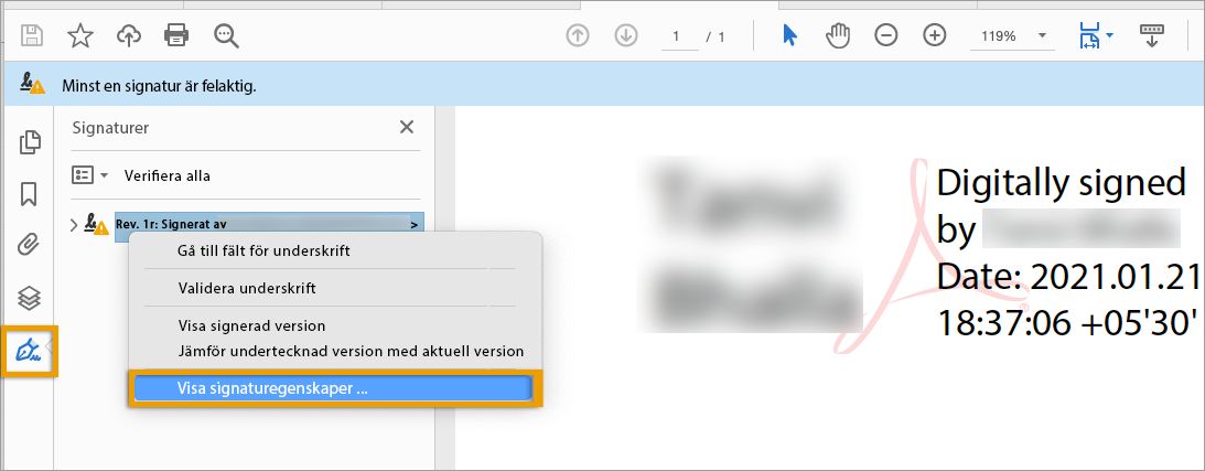 Signaturens egenskaper