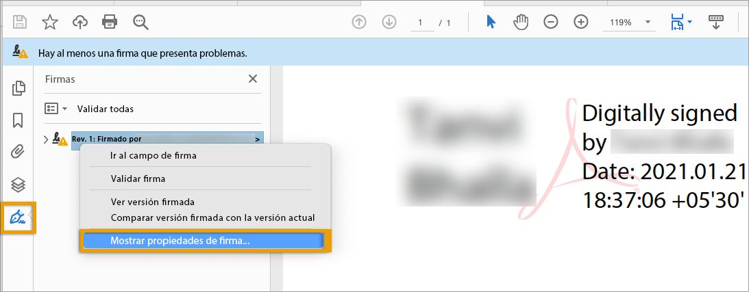 Propiedades de la firma