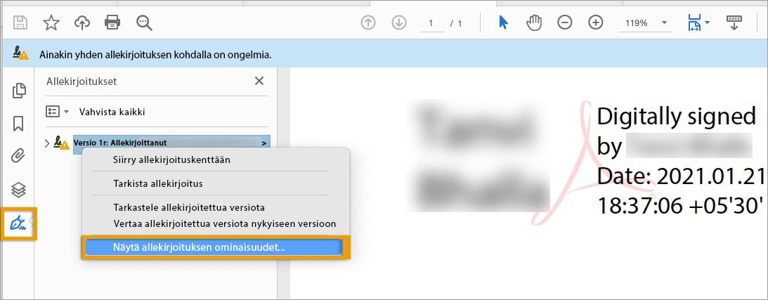 Allekirjoituksen ominaisuudet