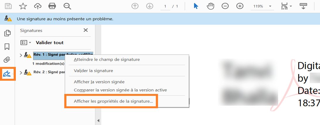Propriétés de la signature