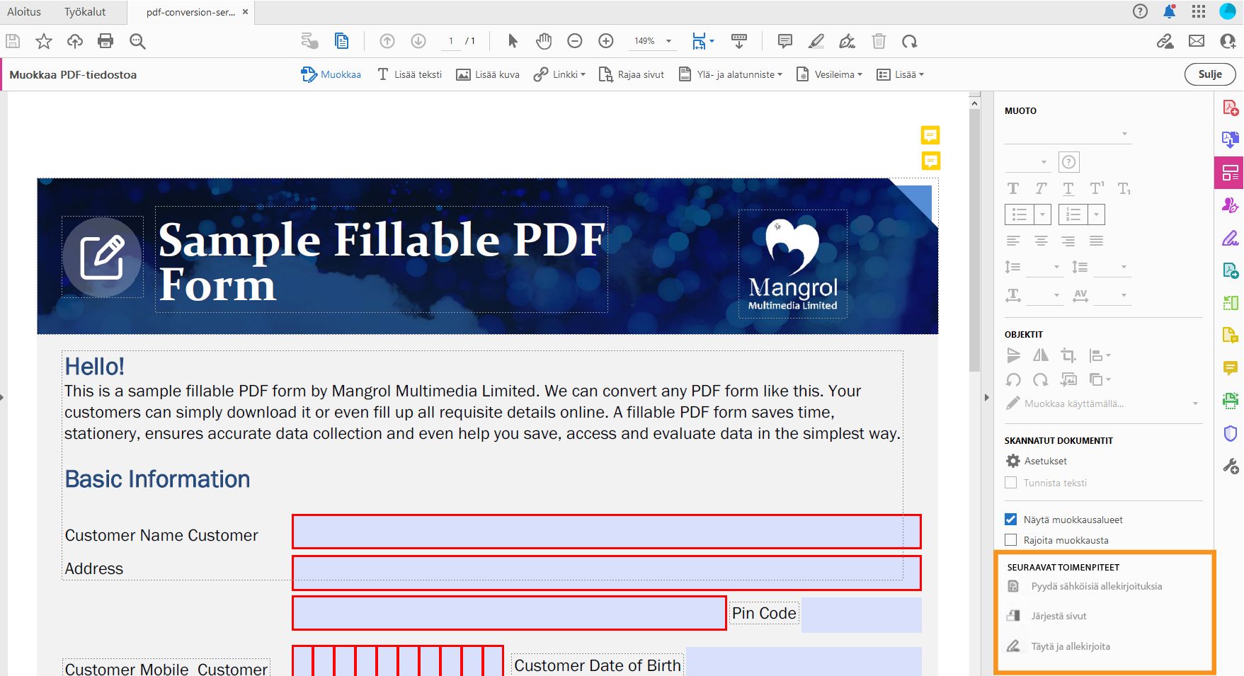 Käytä allekirjoitustyökaluja -kehote dokumentin muokkaamisen jälkeen