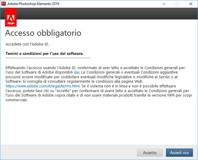 Accesso ad Adobe Photoshop Elements