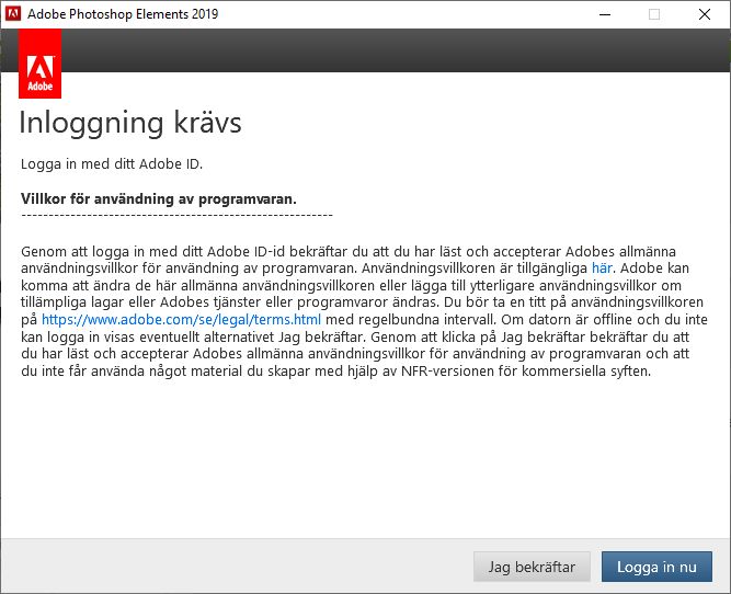 Logga in på Adobe Photoshop Elements