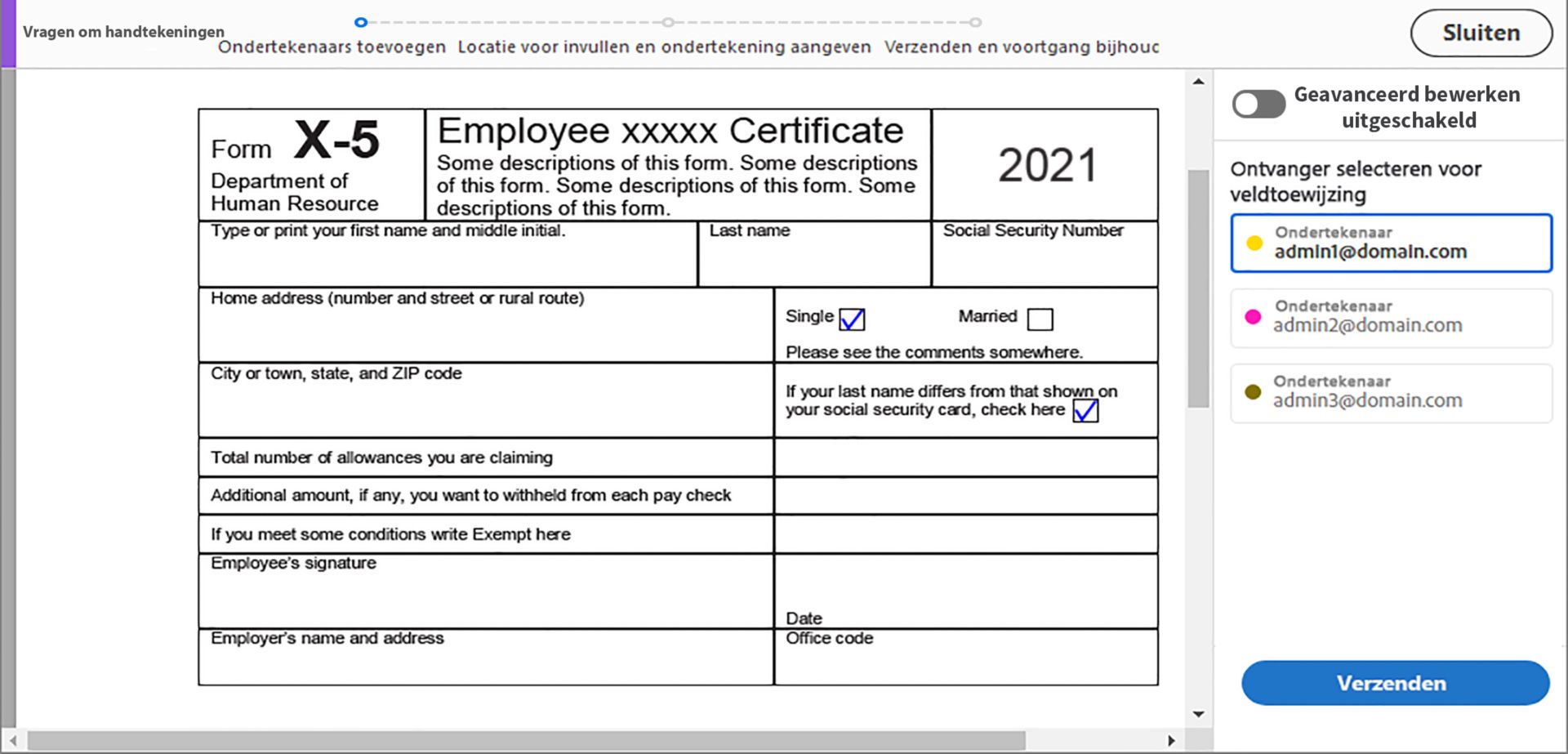 Vereenvoudigde modus voor meerdere ondertekenaars