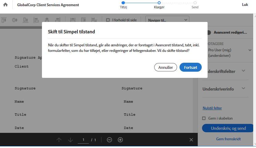 Enkel tilstand – advarsel