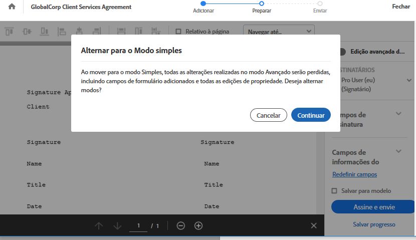 Aviso de modo simples