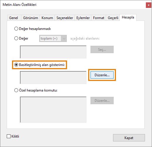 Basitleştirilmiş alan gösterimi