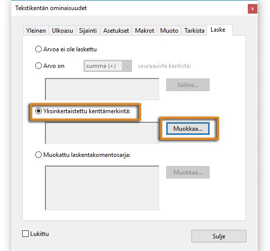 Yksinkertaistettu kenttämerkintä