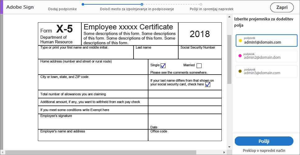 Poenostavljeni način za več podpisnikov