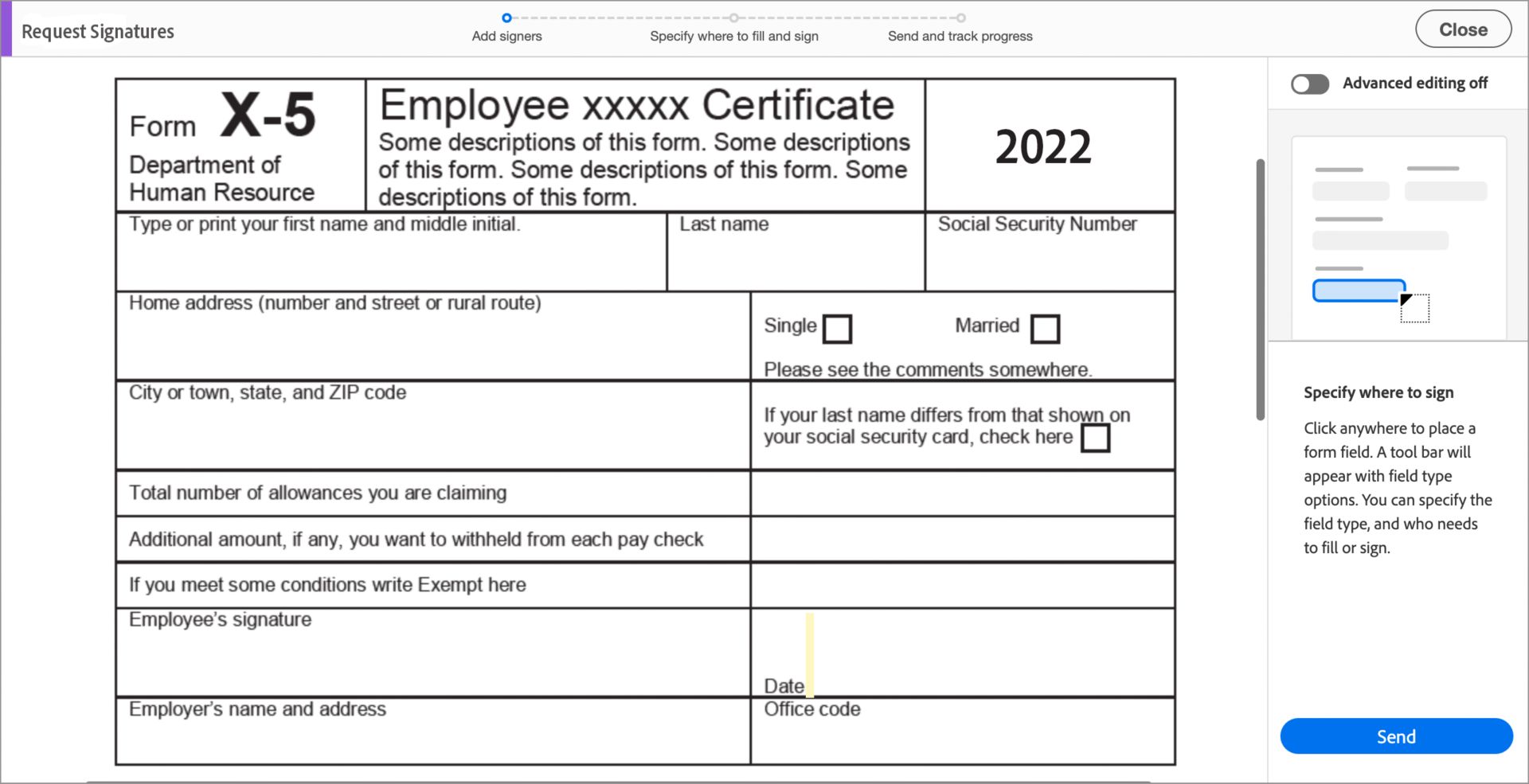 Specify where to fill and sign