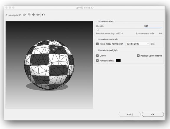 Podgląd zmian upraszczających siatkę w programie Photoshop