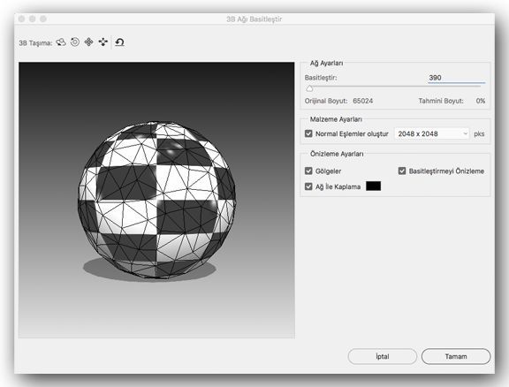 Photoshop Ağ basitleştirme değişiklikleri önizlemesi