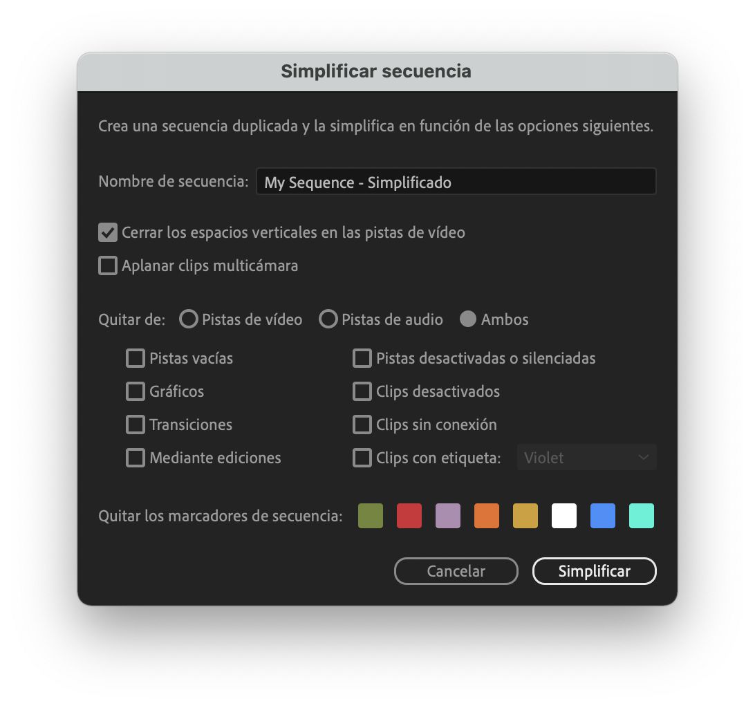 Cuadro de diálogo Simplificar secuencia