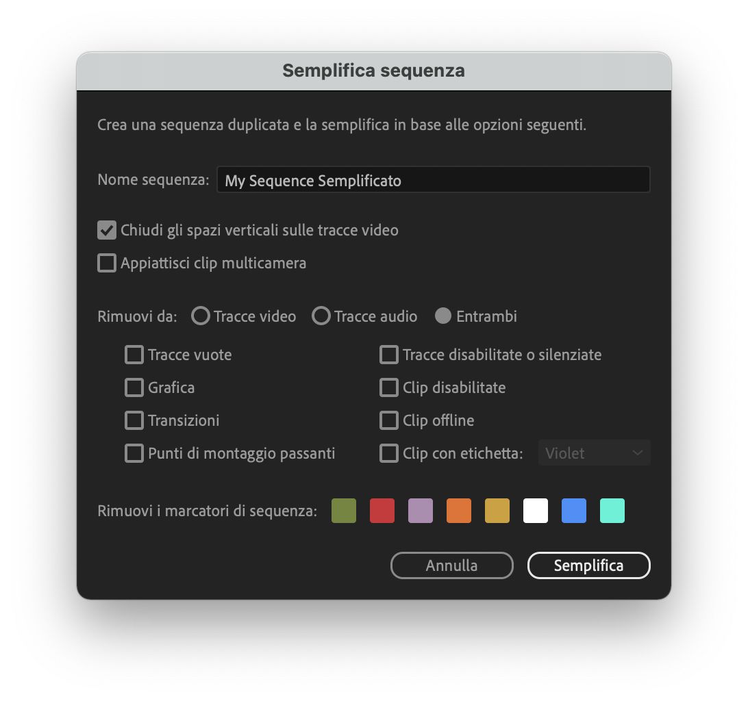 Finestra di dialogo Semplifica sequenza