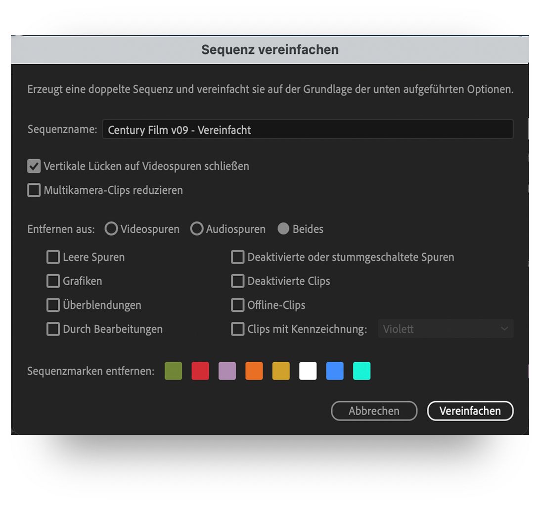 Das Dialogfeld „Sequenz vereinfachen“
