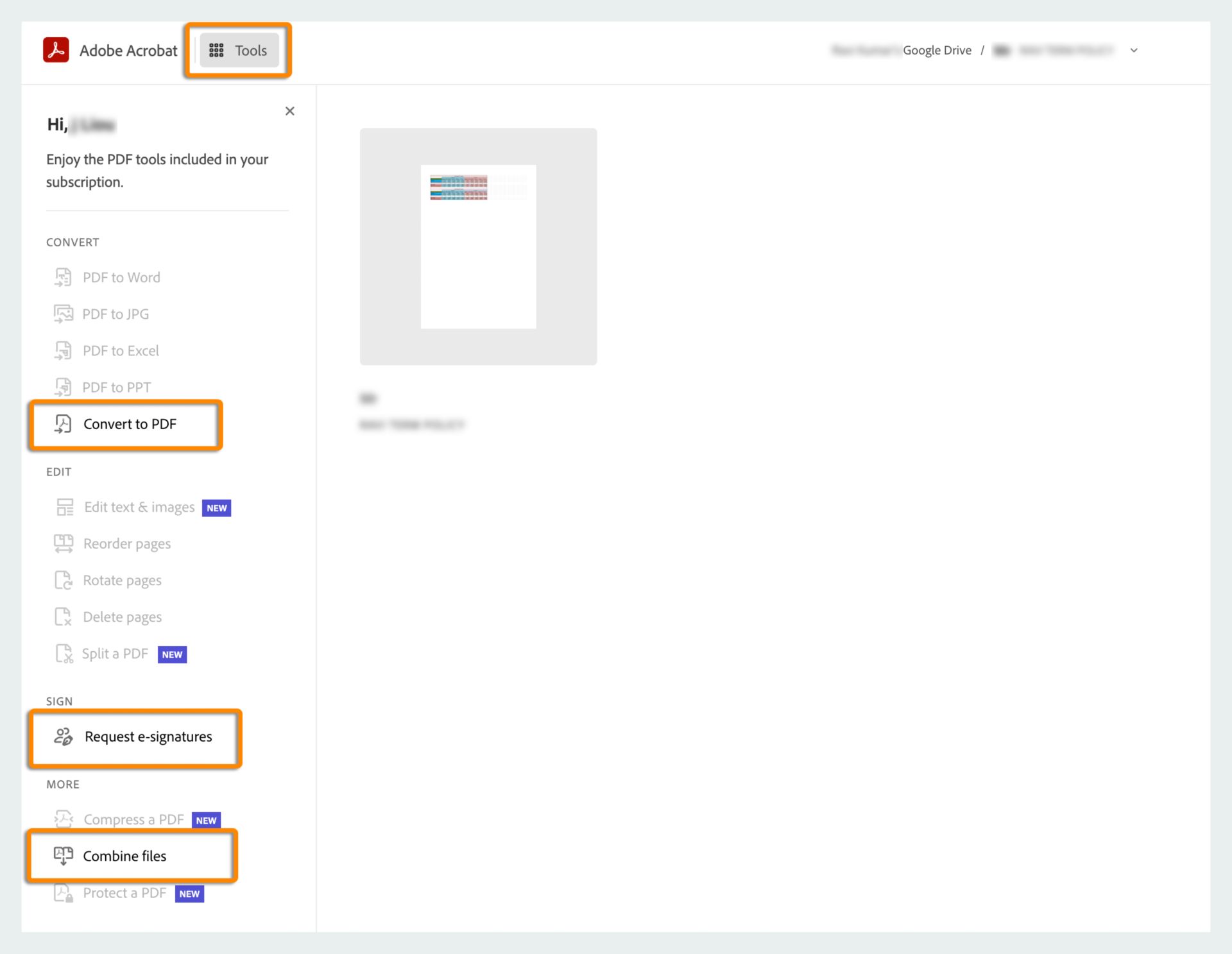 Options du menu Modifier pour un seul fichier non PDF