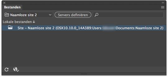Hoe het deelvenster Bestanden eruitziet als er een site is gedefinieerd in Dreamweaver, maar er geen servers zijn gedefinieerd
