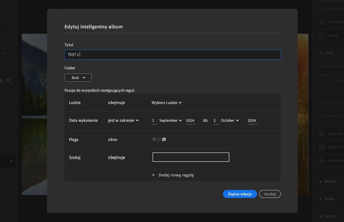 Tworzenie inteligentnych albumów w programie Lightroom w celu szybkiego wyszukiwania zdjęć